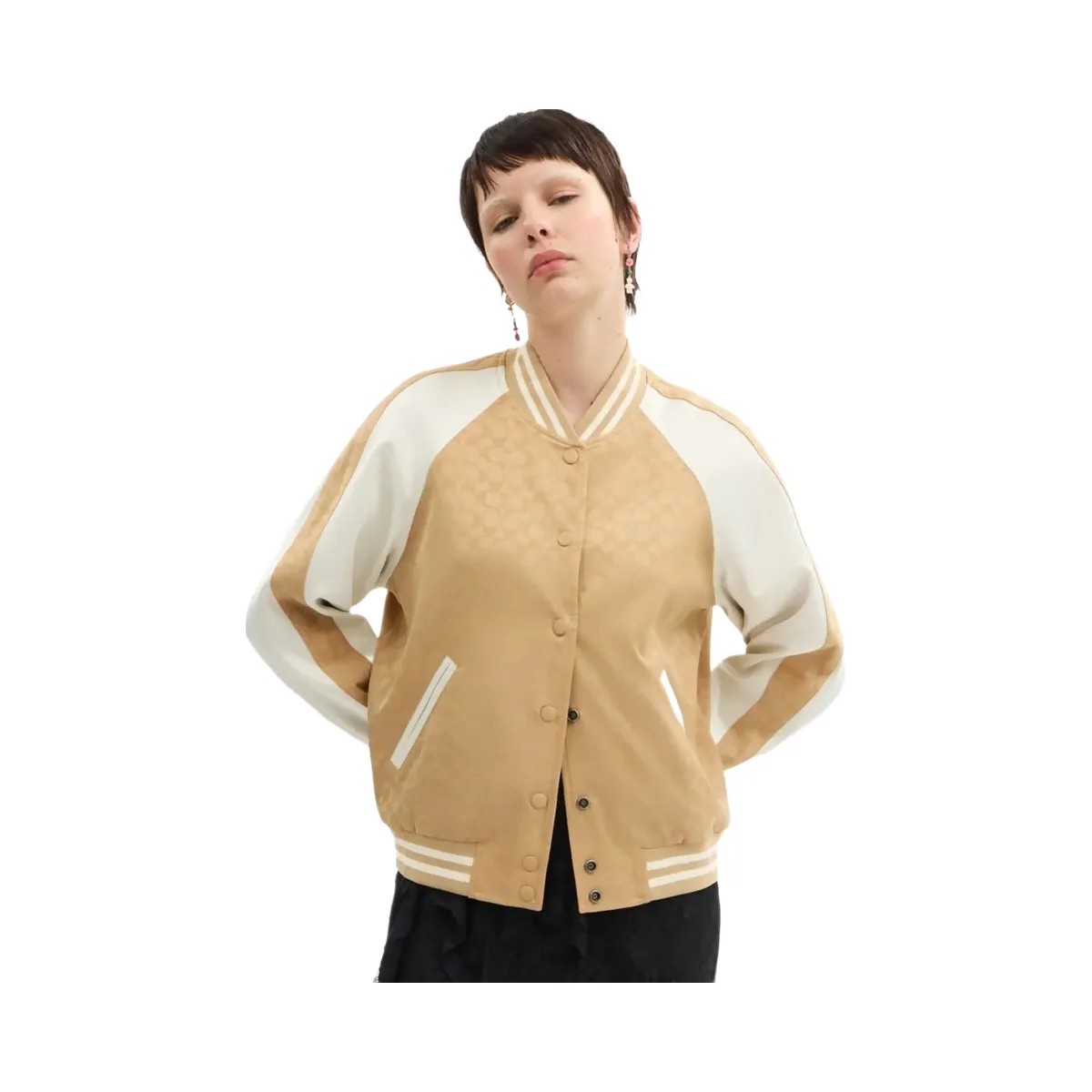 Coach Reversible Signature Souvenir Varsity Jacket Beige - HypeFly India View 4