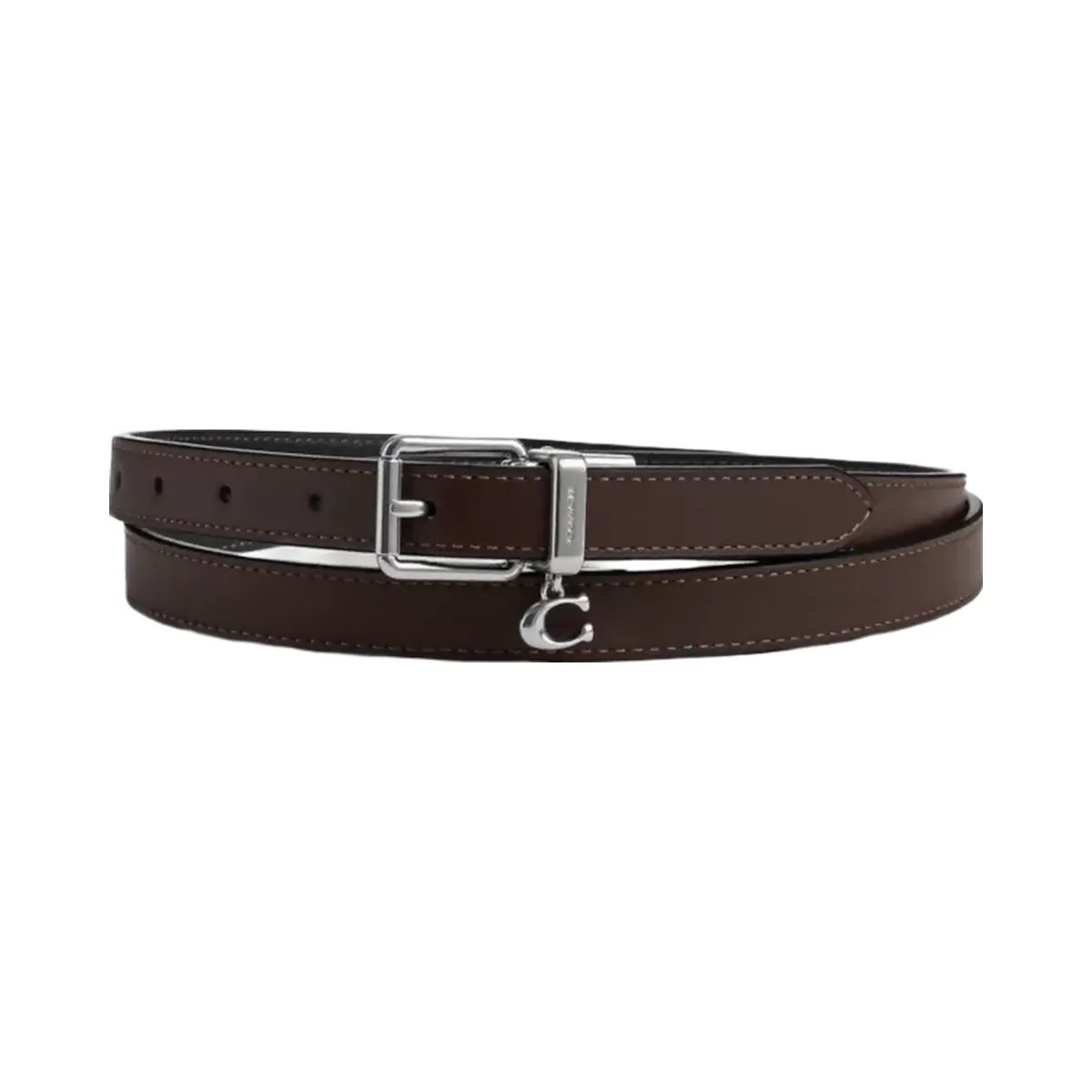 Coach Roller Buckle Cut-To-Size Reversible Belt With Charm, 18 Mm in Silver Black Maple - HypeFly India View 1