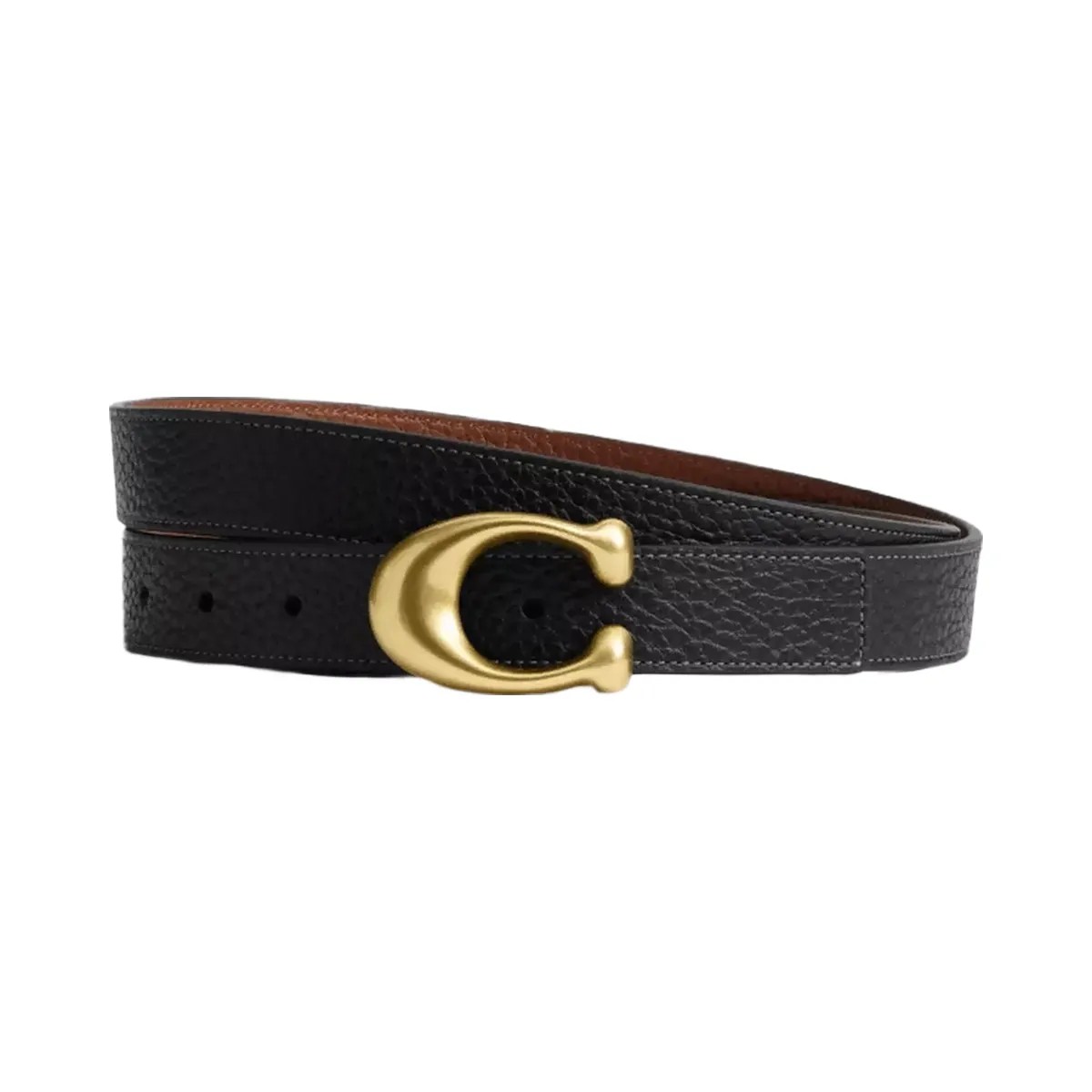 Coach Sculpted C Buckle Reversible Belt, 25 Mm in Brass Black Redwood - HypeFly India View 1