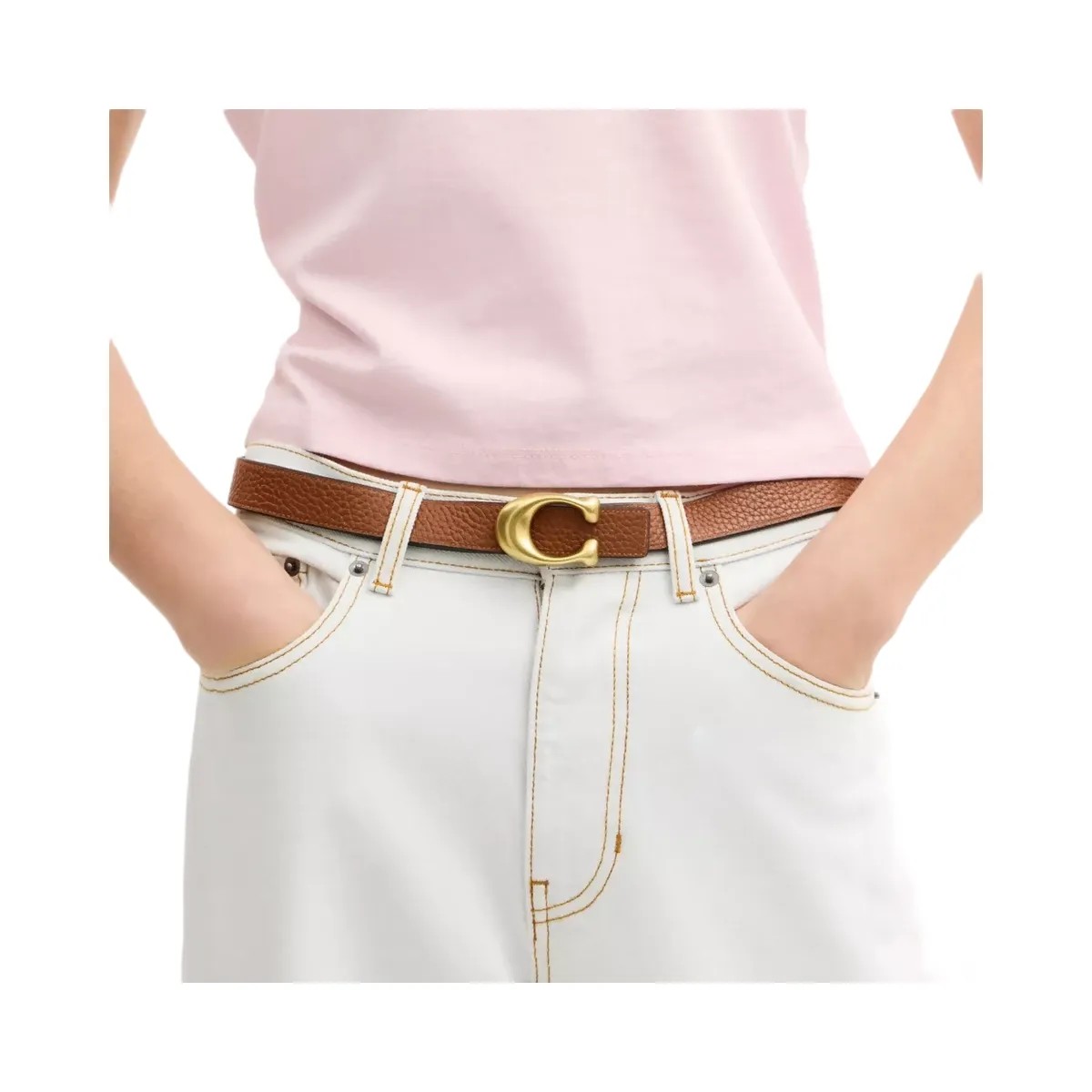 Coach Sculpted C Buckle Reversible Belt, 25 Mm in Brass Black Redwood - HypeFly India View 4