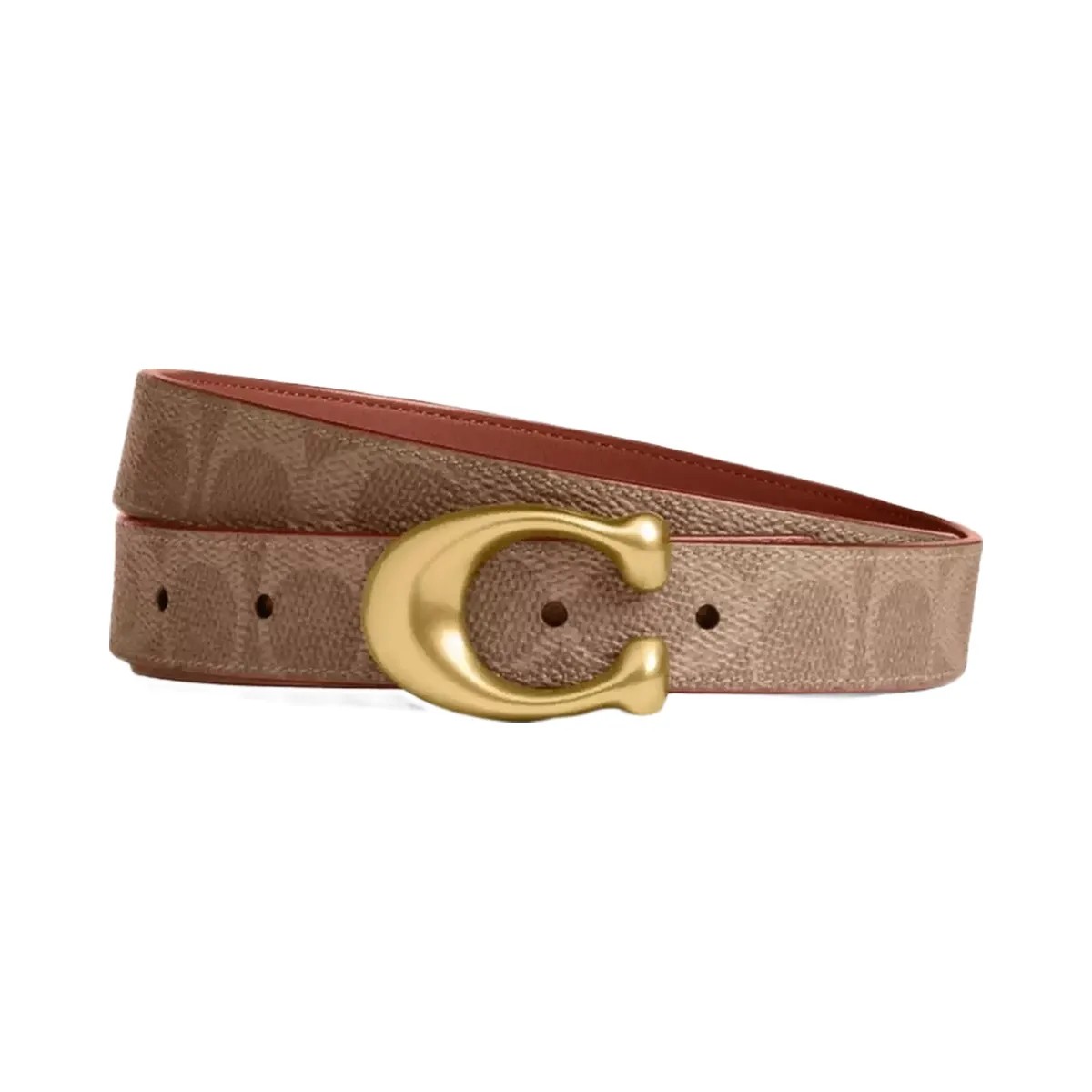 Coach Sculpted C Buckle Reversible Belt, 25 Mm in Brass Tan Caramel - HypeFly India View 1