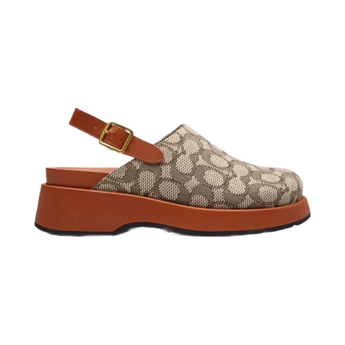 Coach Sculpted C Platform Clog In Signature Textile Jacquard in Cocoa Burnished Amber - HypeFly India View 2
