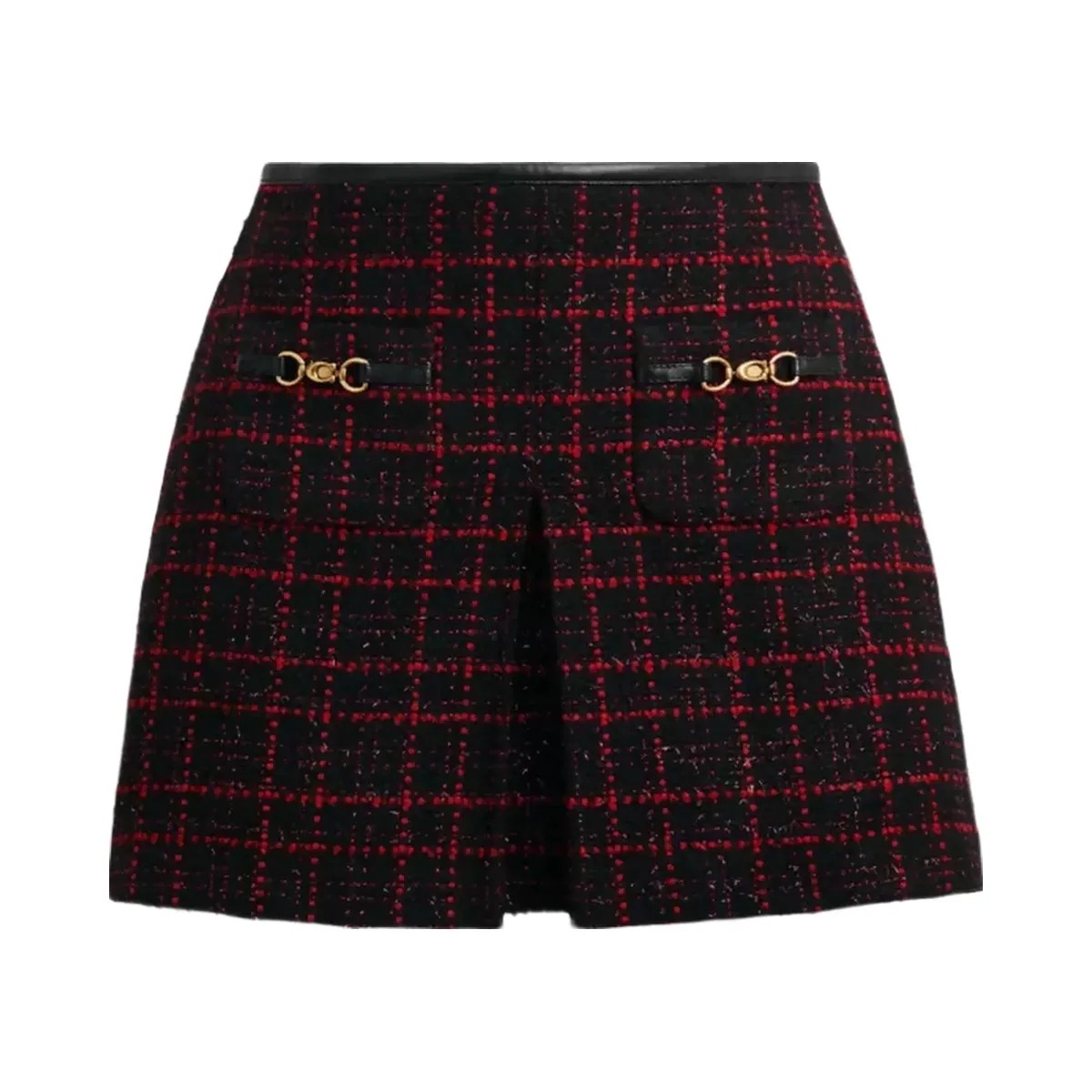 Coach Sculpted C Tweed Skirt in Red Black - HypeFly India View 1