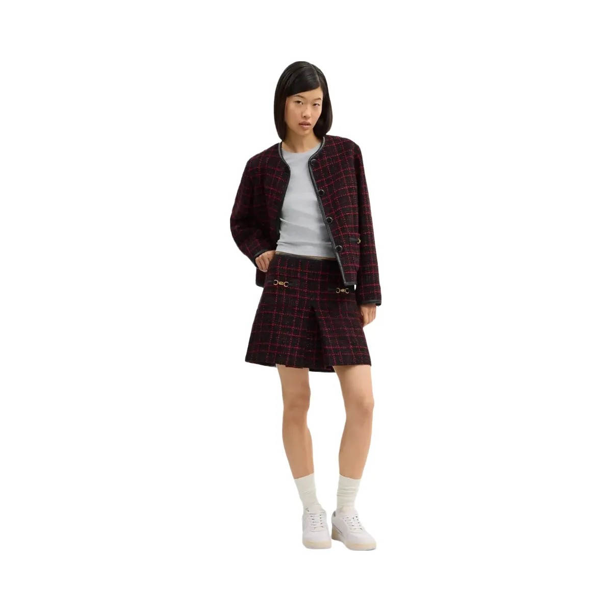 Coach Sculpted C Tweed Skirt in Red Black - HypeFly India View 3