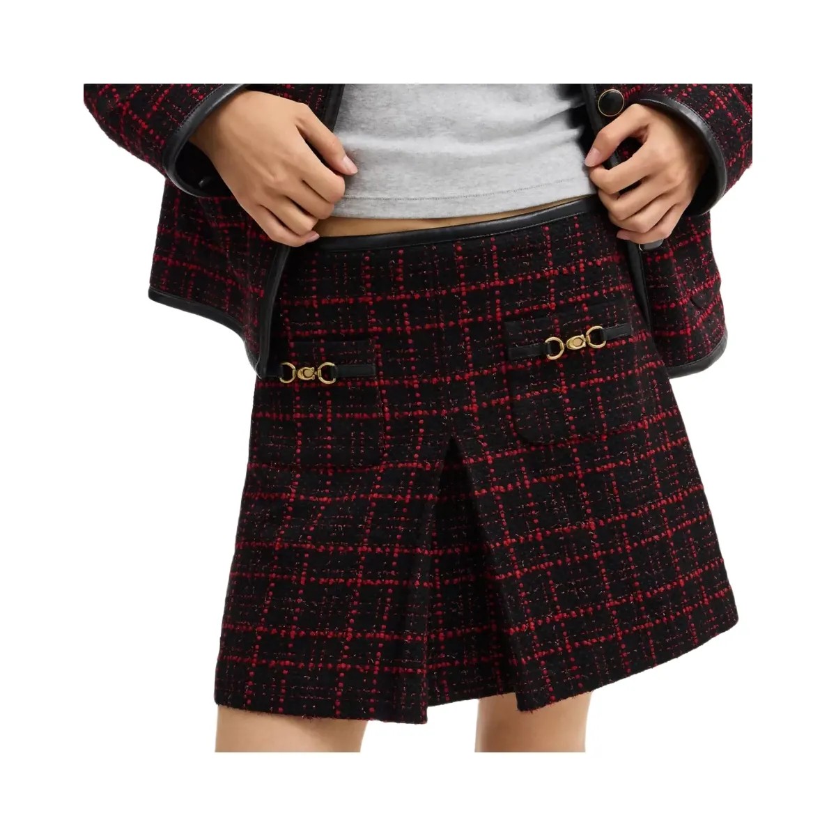 Coach Sculpted C Tweed Skirt in Red Black - HypeFly India View 5