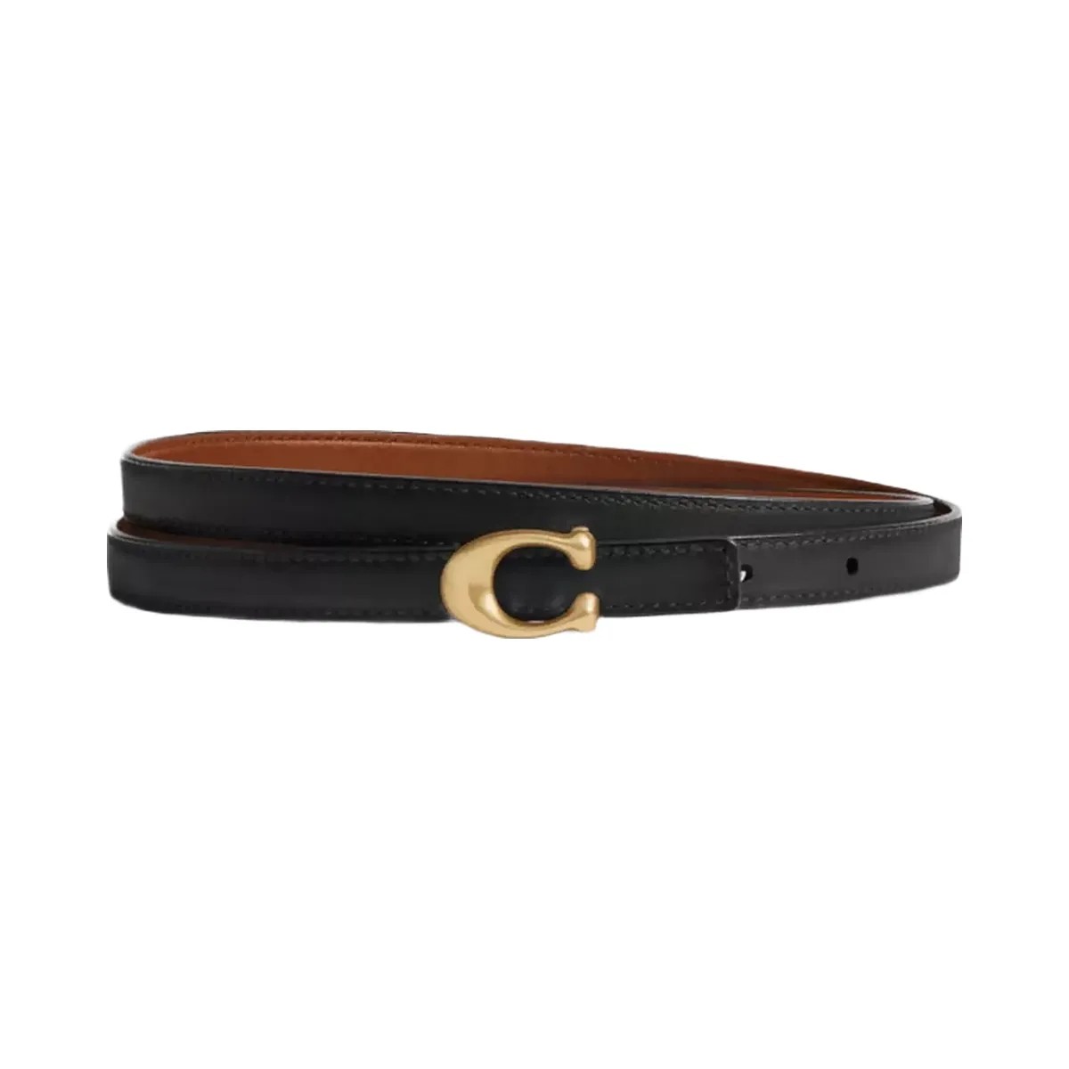 Coach Sculpted Signature Buckle Reversible Belt, 13 Mm in Brass Black Burnished Amber - HypeFly India View 1