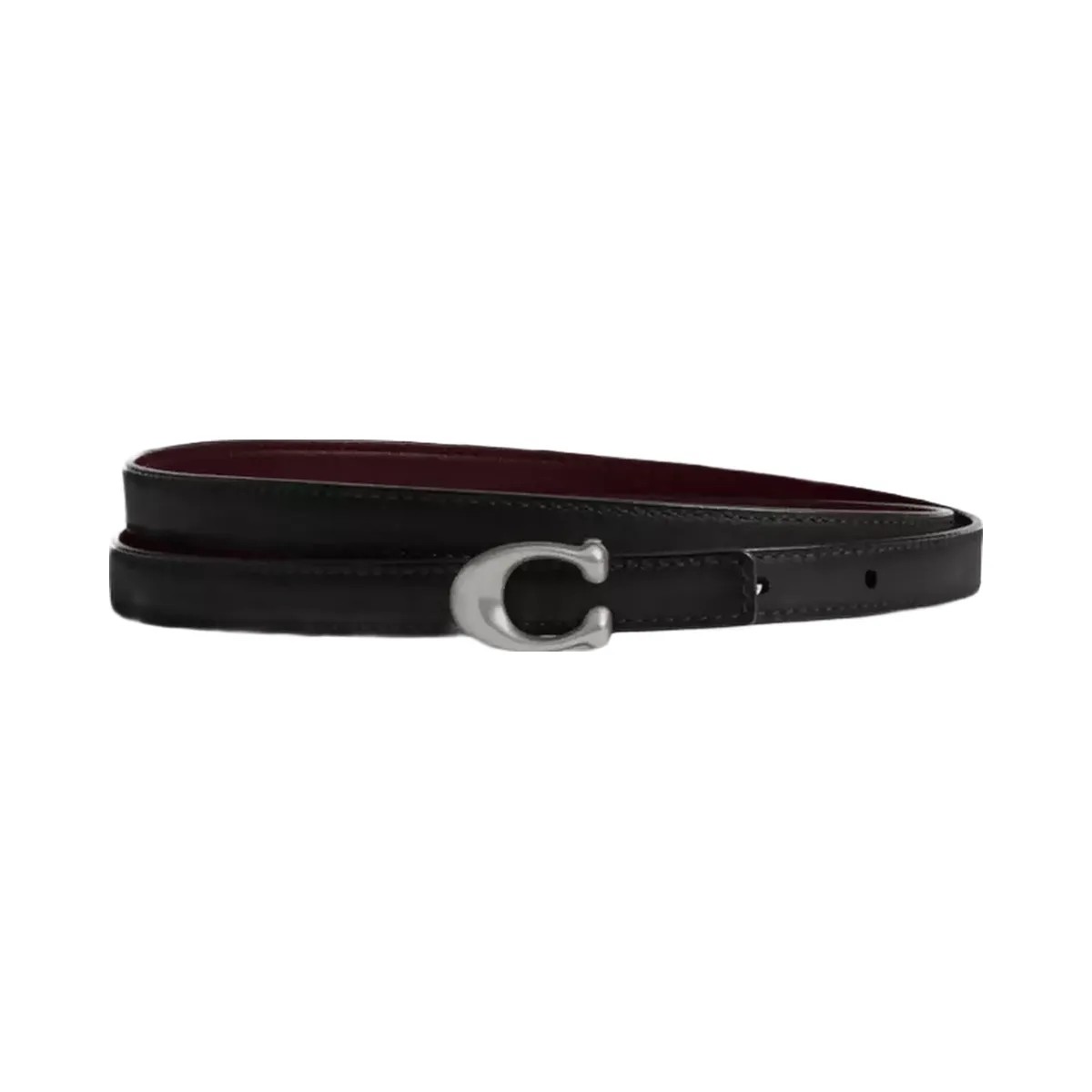 Coach Sculpted Signature Buckle Reversible Belt, 13 Mm in Silver Black Merlot - HypeFly India View 1