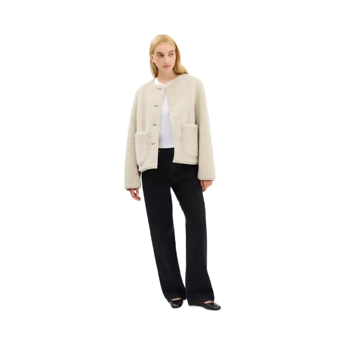 Coach Shearling Cardigan Jacket in Cream - HypeFly India View 3
