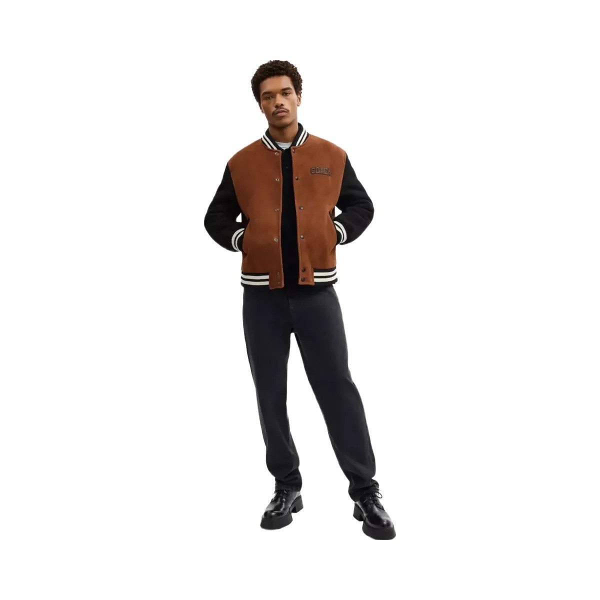 Coach Shearling Varsity Jacket in Brown - HypeFly India View 2