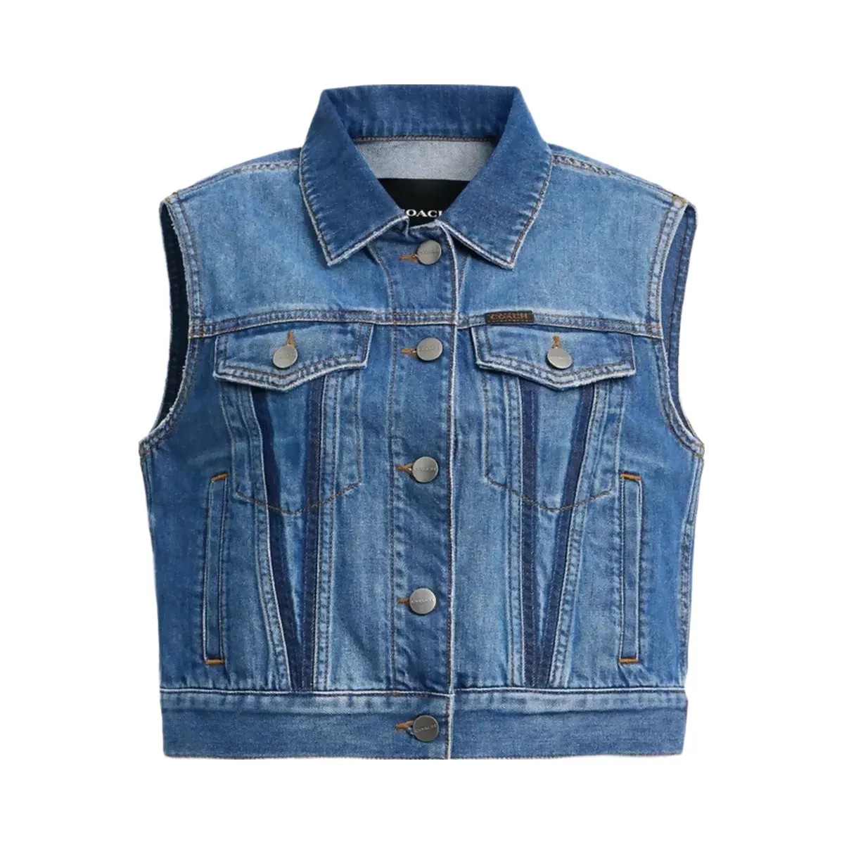 Coach Shrunken Denim Workwear Vest in Blue - HypeFly India View 1