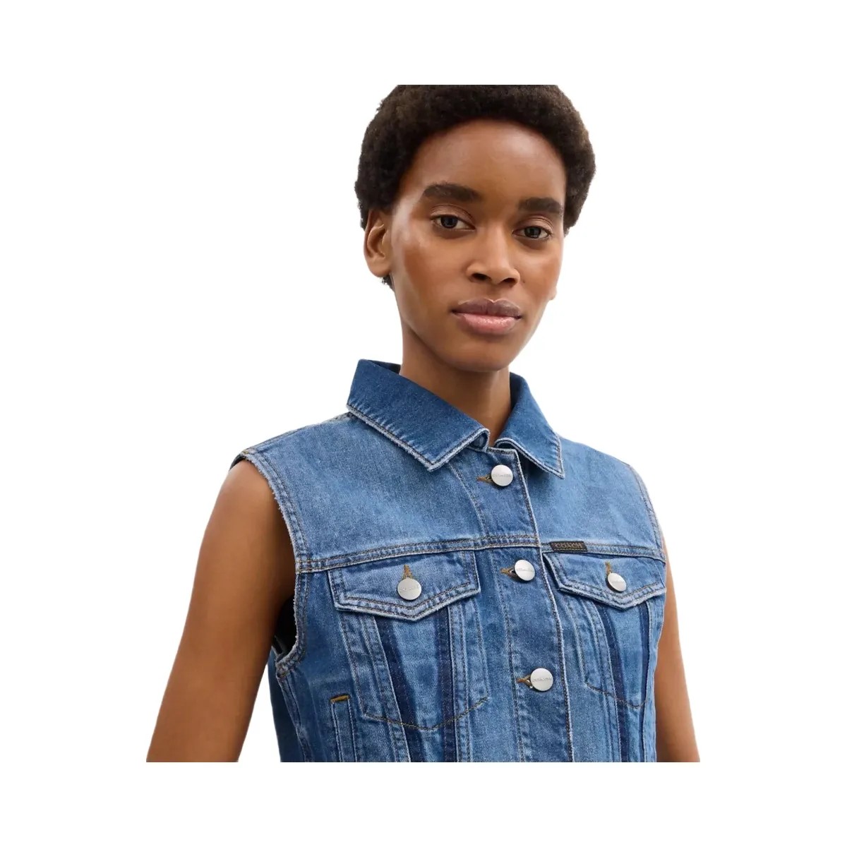 Coach Shrunken Denim Workwear Vest in Blue - HypeFly India View 4