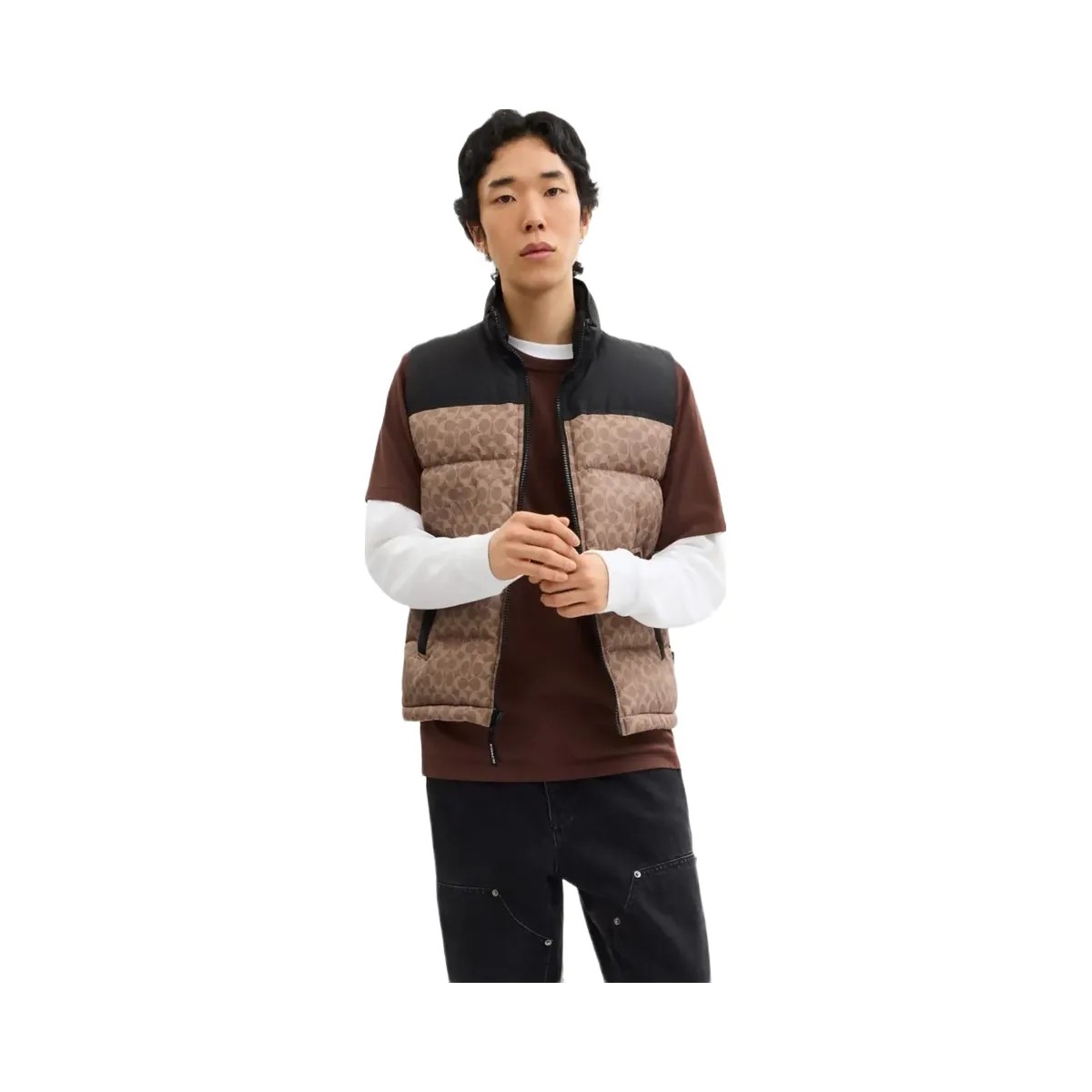 Coach Signature Down Vest In Recycled Polyester Tan Signature - HypeFly India View 2