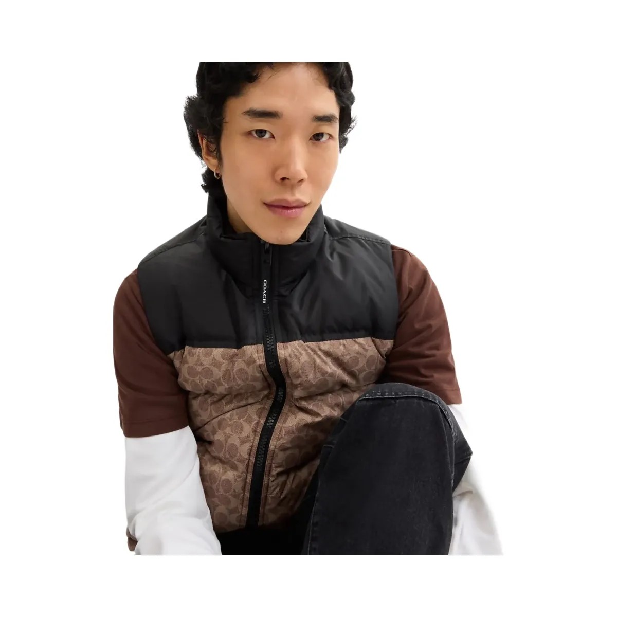 Coach Signature Down Vest In Recycled Polyester Tan Signature - HypeFly India View 4