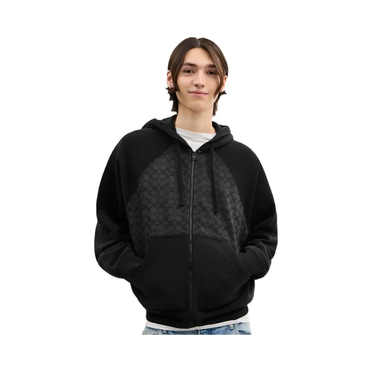 Coach Signature Full Zip Hoodie In Organic Cotton Charcoal Signature - HypeFly India View 4