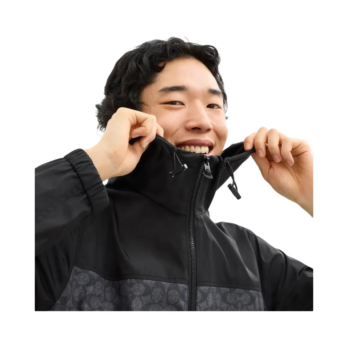 Coach Signature Full Zip Windbreaker In Recycled Polyester Charcoal Signature - HypeFly India View 4