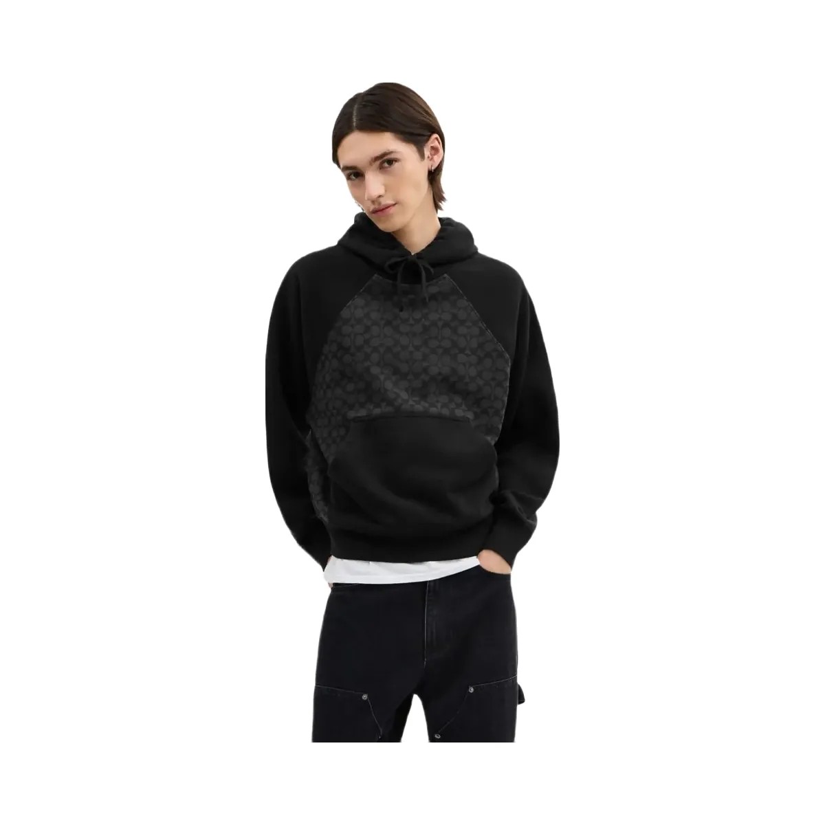 Coach Signature Hoodie In Organic Cotton Charcoal Signature - HypeFly India View 2