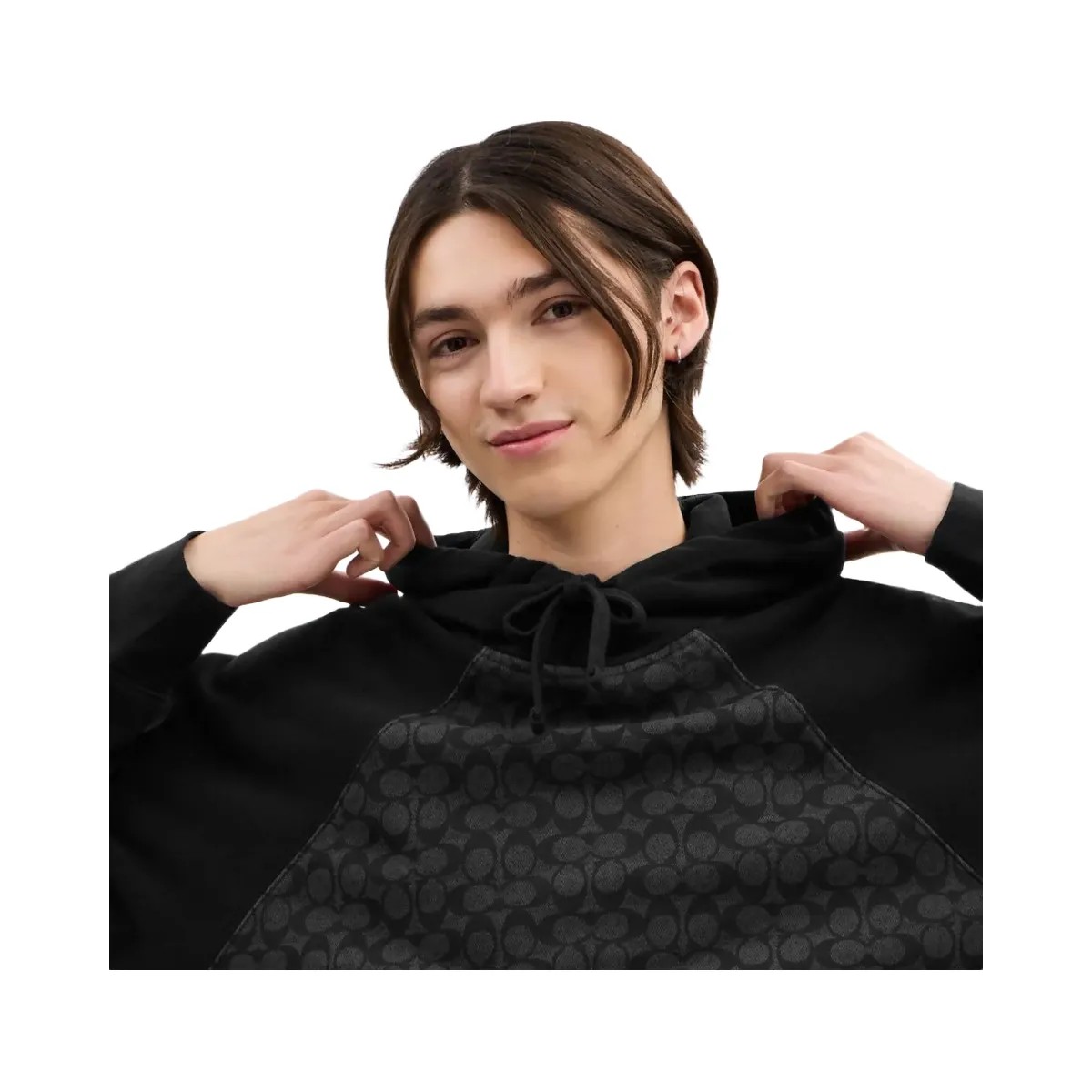 Coach Signature Hoodie In Organic Cotton Charcoal Signature - HypeFly India View 4