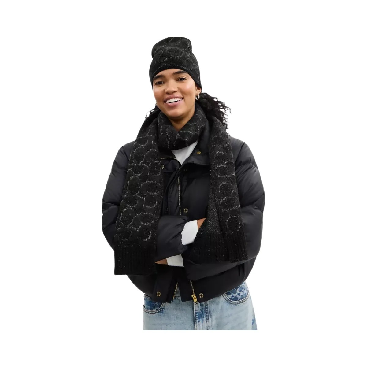 Coach Signature Metallic Beanie And Muffler Gift Set in Black - HypeFly India View 2