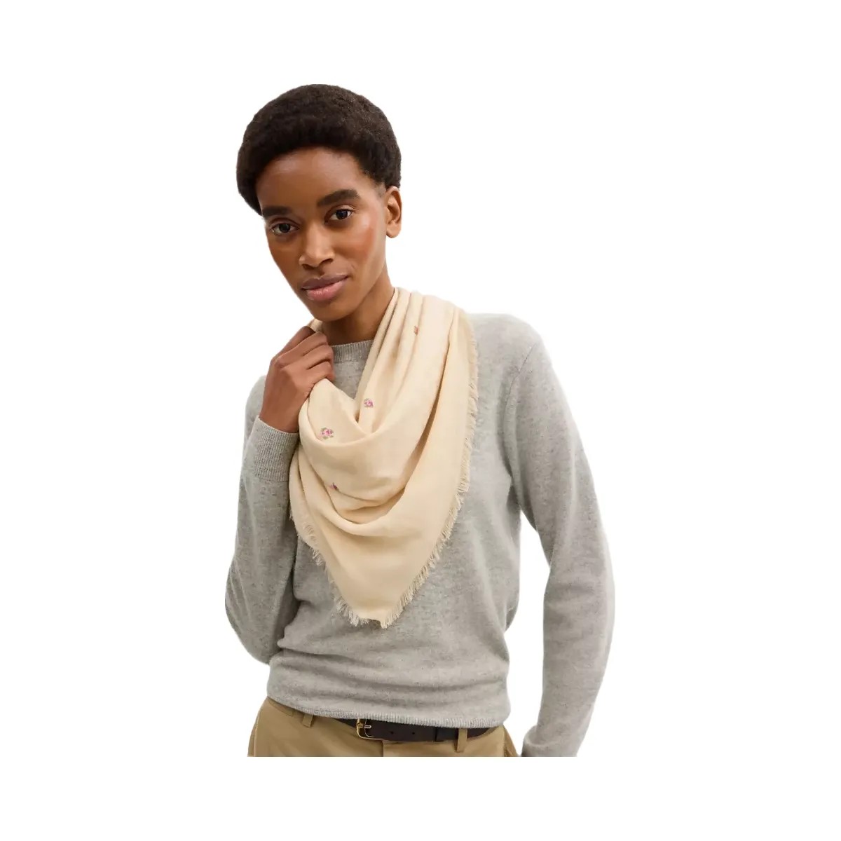Coach Signature Mini Vintage Rose Print Oversized Square Scarf in Sand - HypeFly India View 2