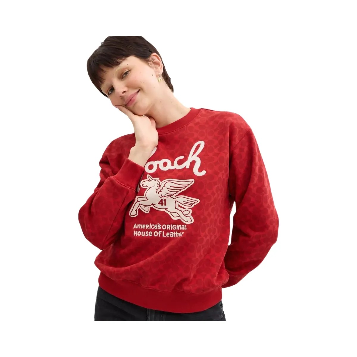 Coach Signature Pegasus Sweatshirt Red Signature - HypeFly India View 4