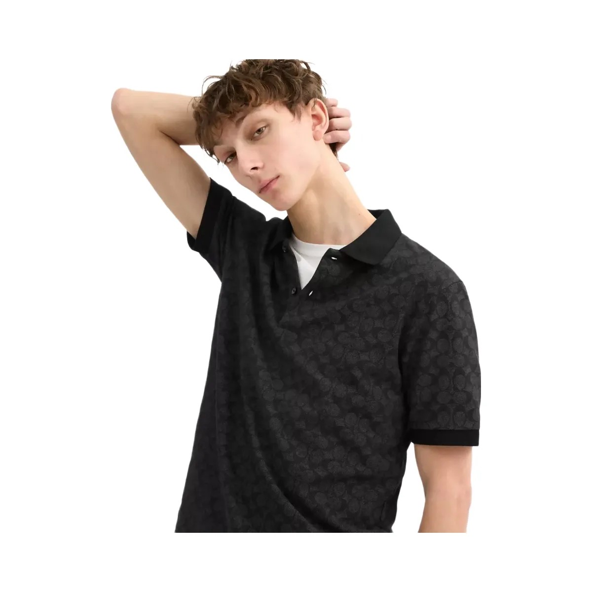 Coach Signature Polo In Organic Cotton in Charcoal Signature - HypeFly India View 4