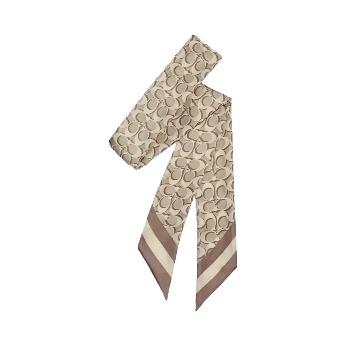 Coach Signature Print Silk Skinny Scarf in Bone - HypeFly India View 1