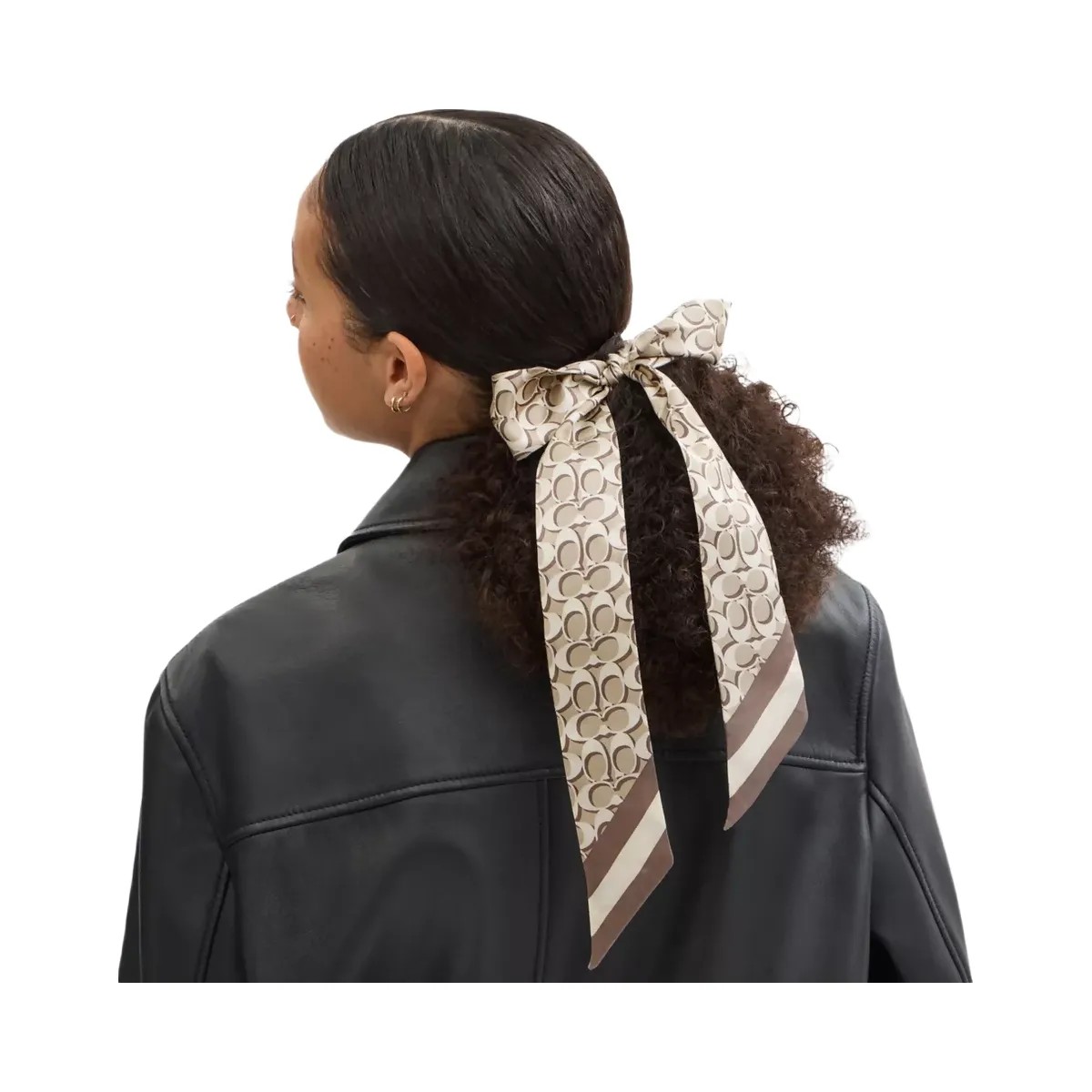 Coach Signature Print Silk Skinny Scarf in Bone - HypeFly India View 2