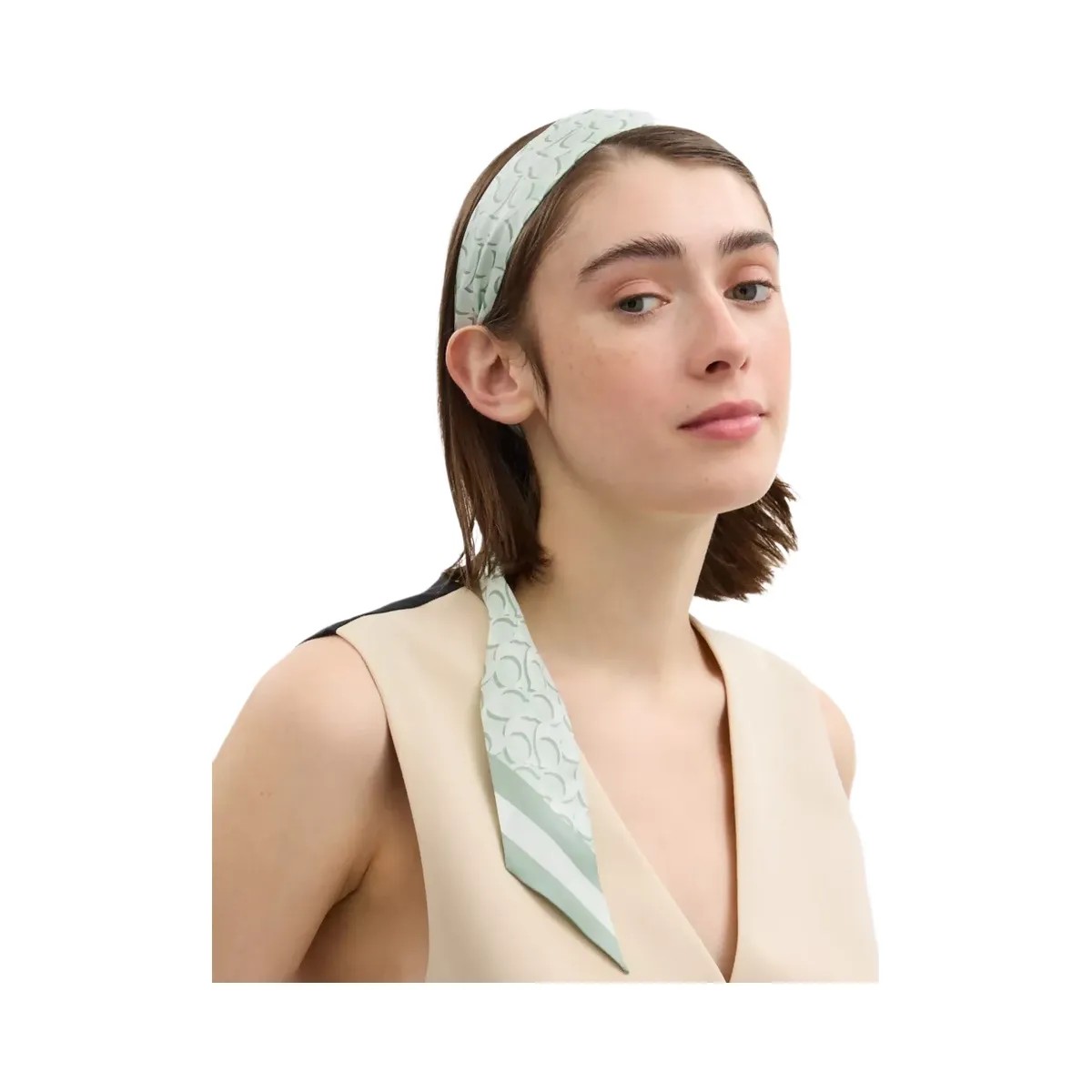 Coach Signature Print Silk Skinny Scarf in Pistachio - HypeFly India View 2