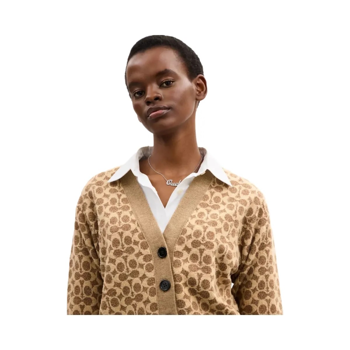 Coach Signature Relaxed V-Neck Cardigan in Tan Signature - HypeFly India View 4