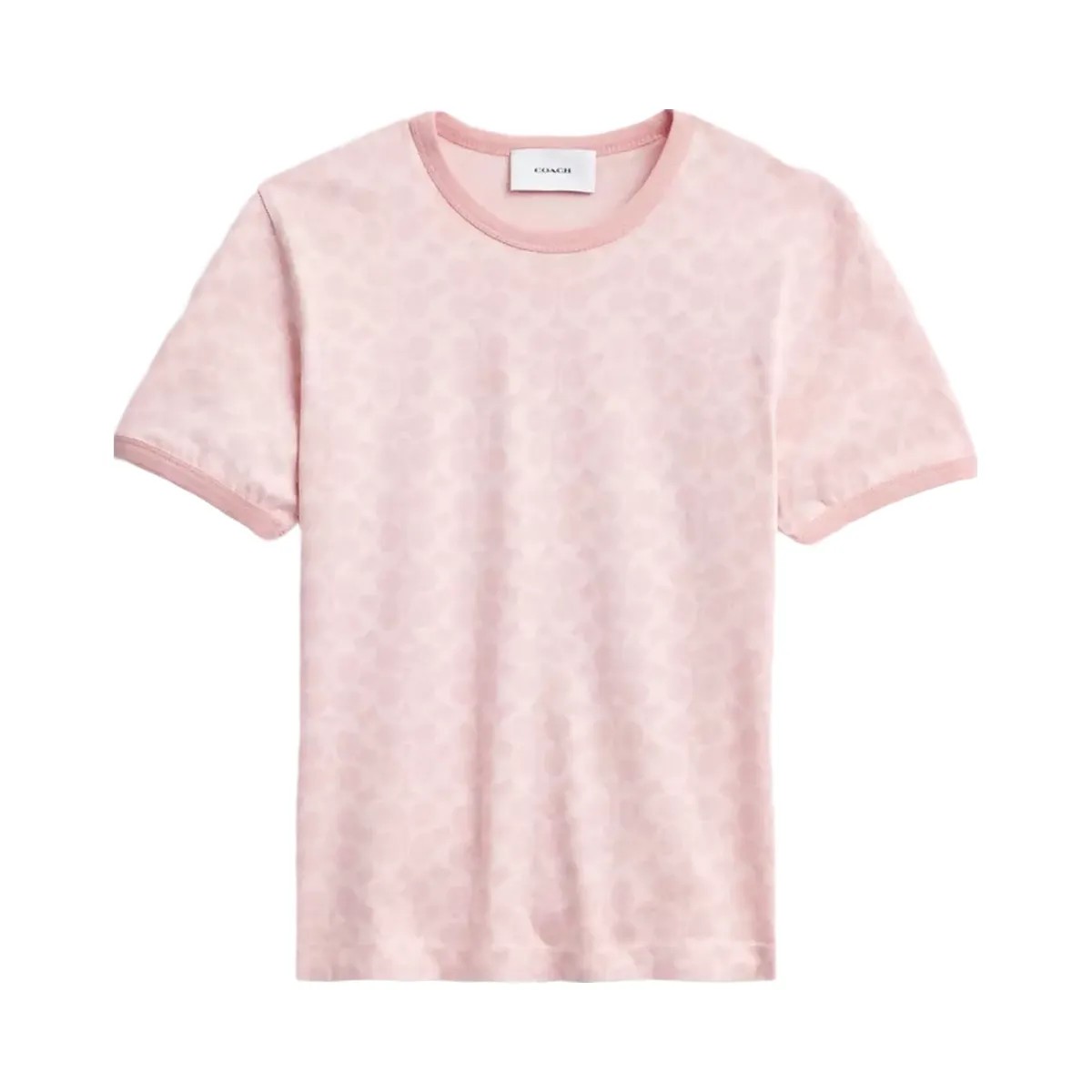 Coach Signature Ringer T-Shirt In Organic Cotton in Pink Signature - HypeFly India View 1