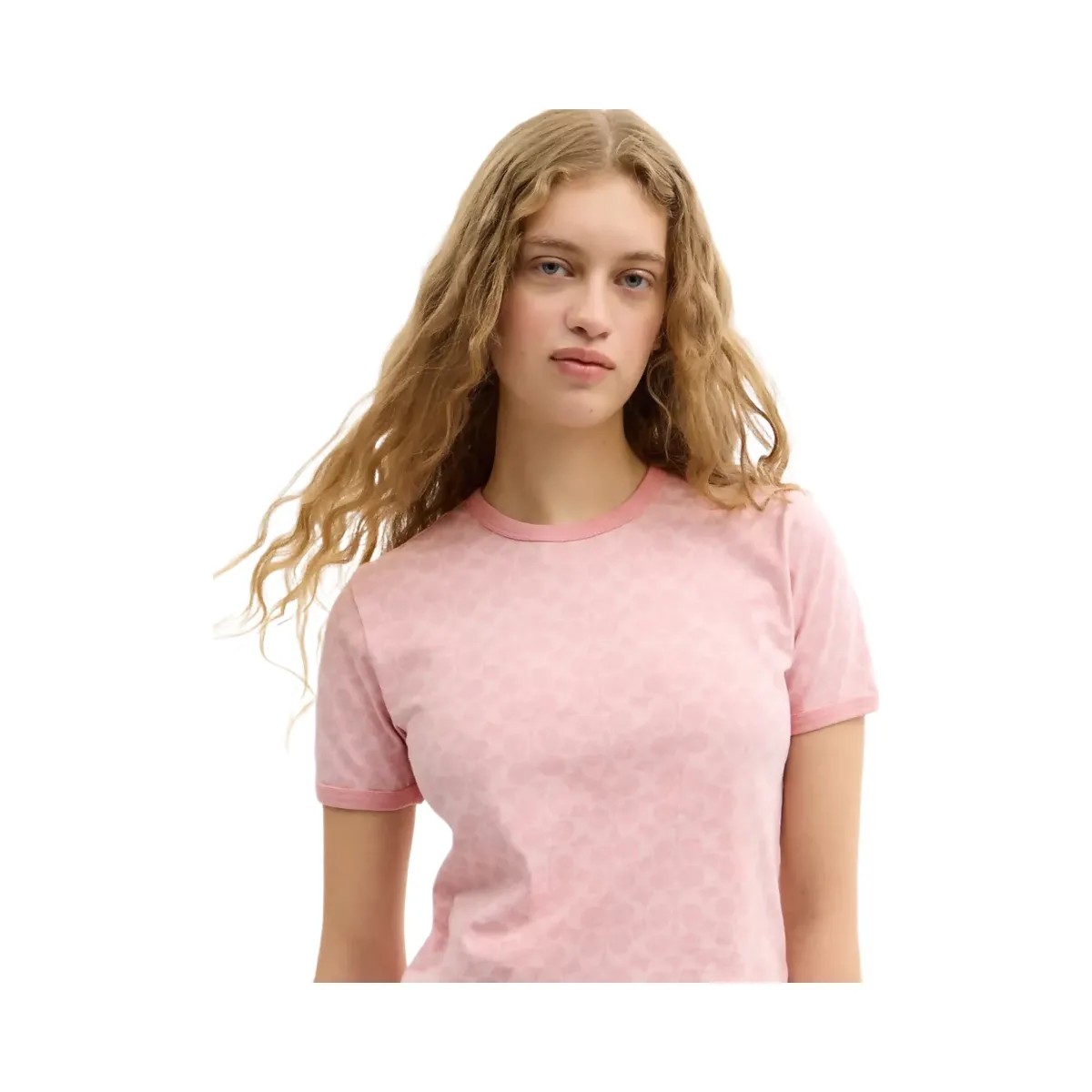 Coach Signature Ringer T-Shirt In Organic Cotton in Pink Signature - HypeFly India View 4