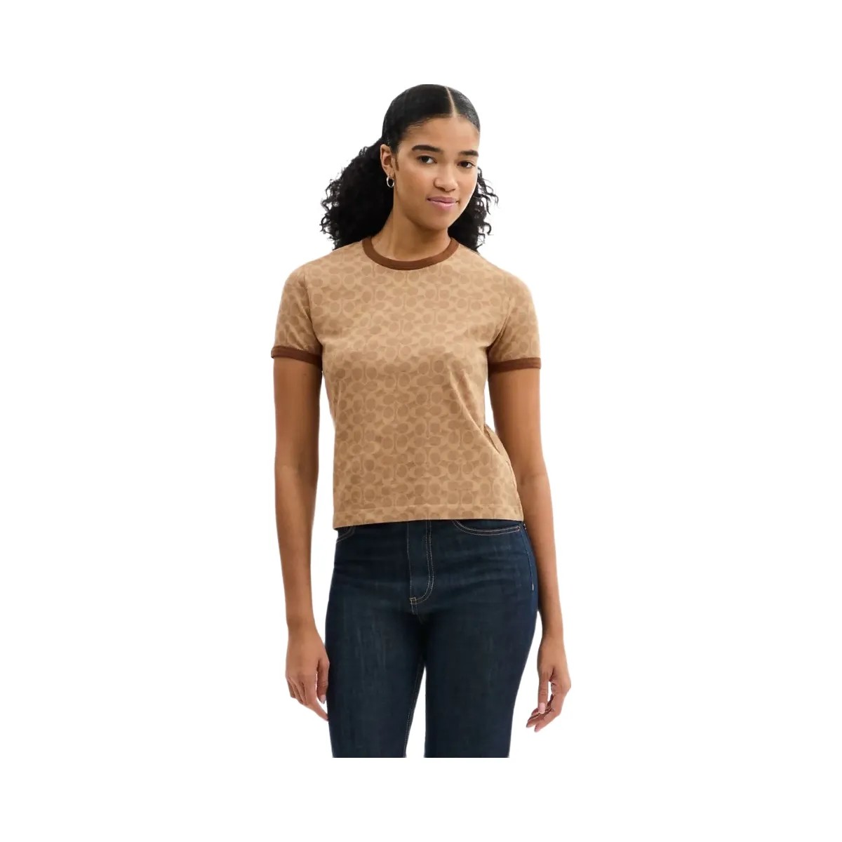 Coach Signature Ringer T Shirt Tan Signature - HypeFly India View 2