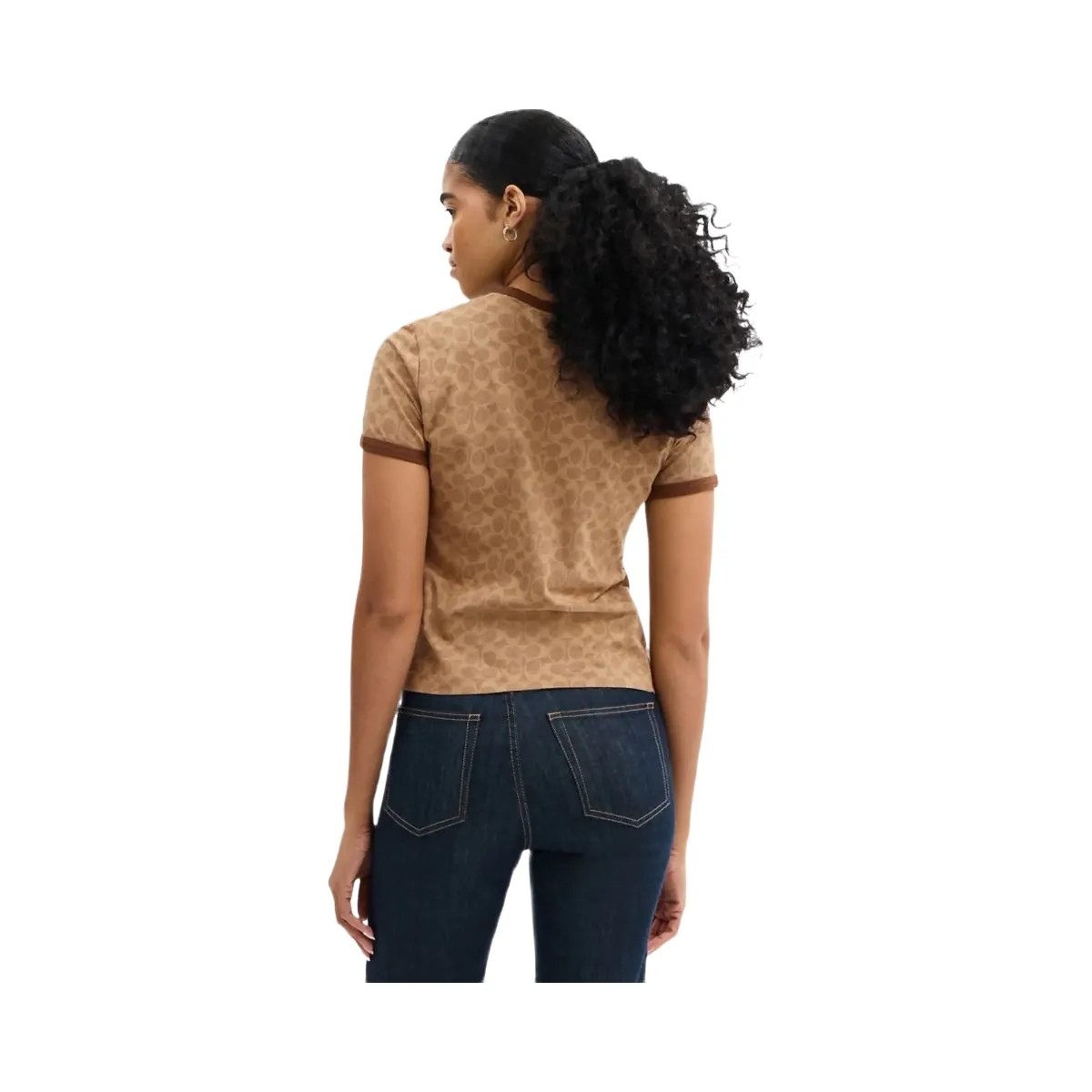 Coach Signature Ringer T Shirt Tan Signature - HypeFly India View 3