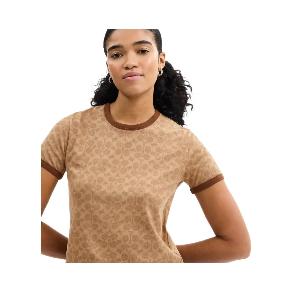 Coach Signature Ringer T Shirt Tan Signature - HypeFly India View 4