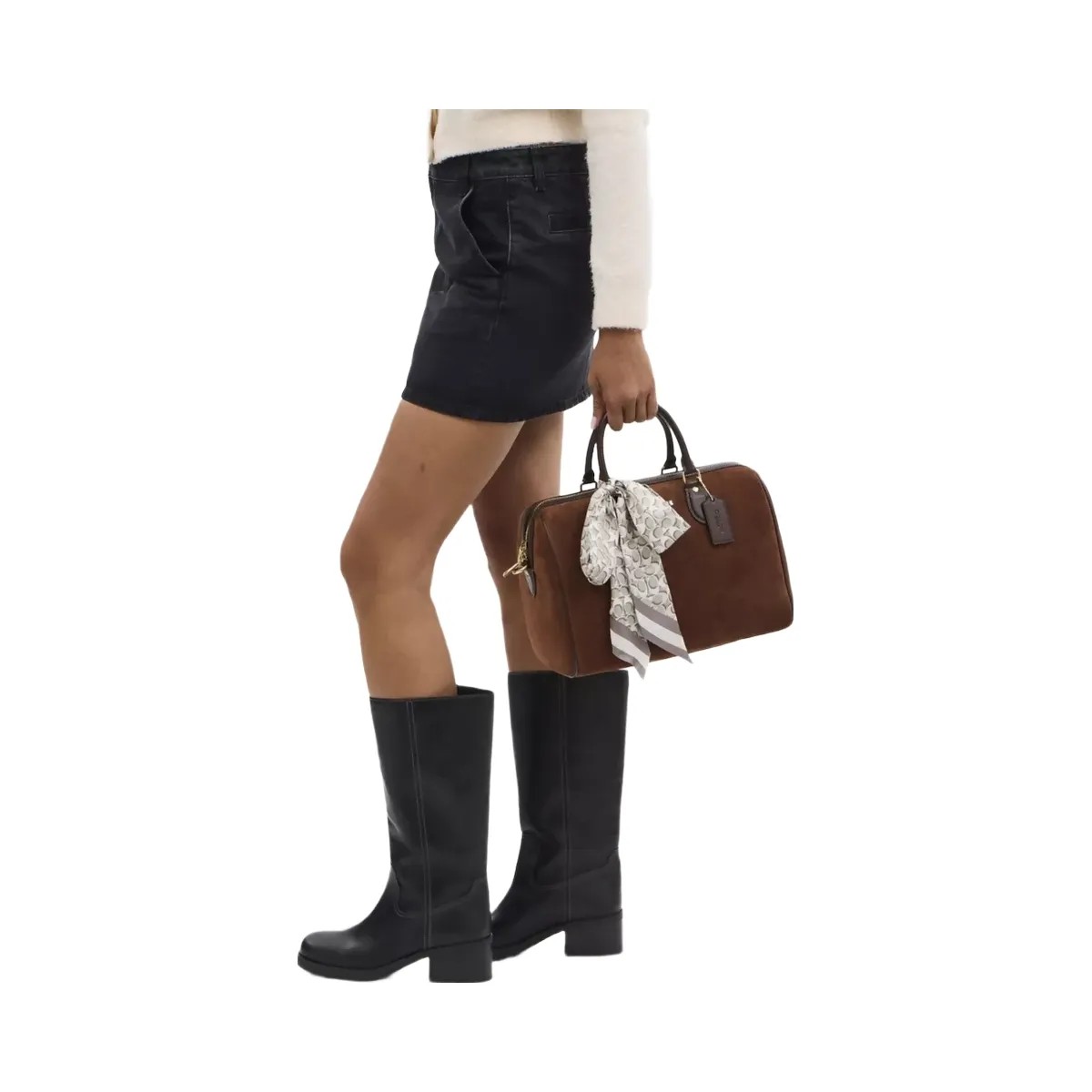 Coach Signature Silk Skinny Scarf in Bone - HypeFly India View 2