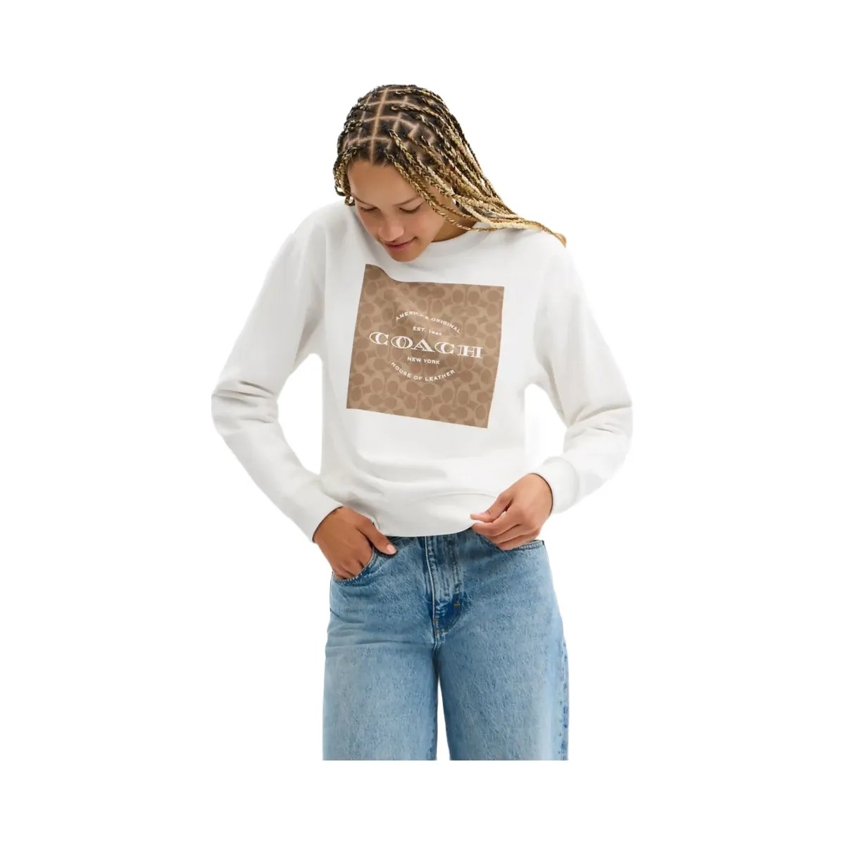 Coach Signature Square Crewneck Sweater White - HypeFly India View 2
