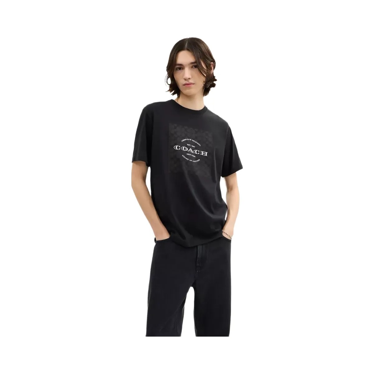 Coach Signature Square T-Shirt In Organic Cotton in Black - HypeFly India View 2