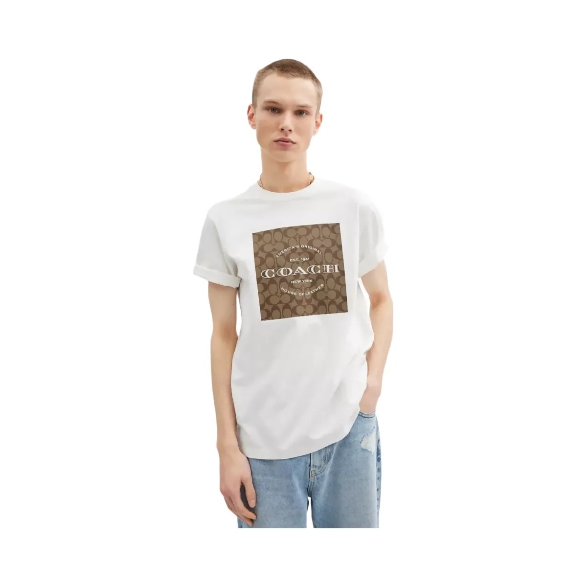 Coach Signature Square T-Shirt In Organic Cotton in White - HypeFly India View 2