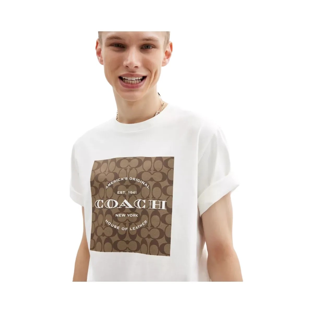 Coach Signature Square T-Shirt In Organic Cotton in White - HypeFly India View 4