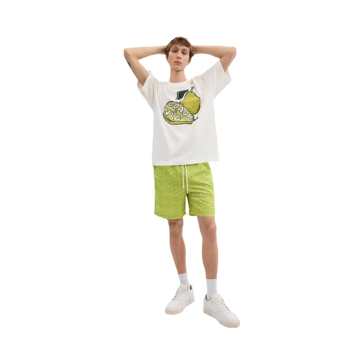 Coach Signature Swim Trunks In Recycled Polyester Pear - HypeFly India View 2