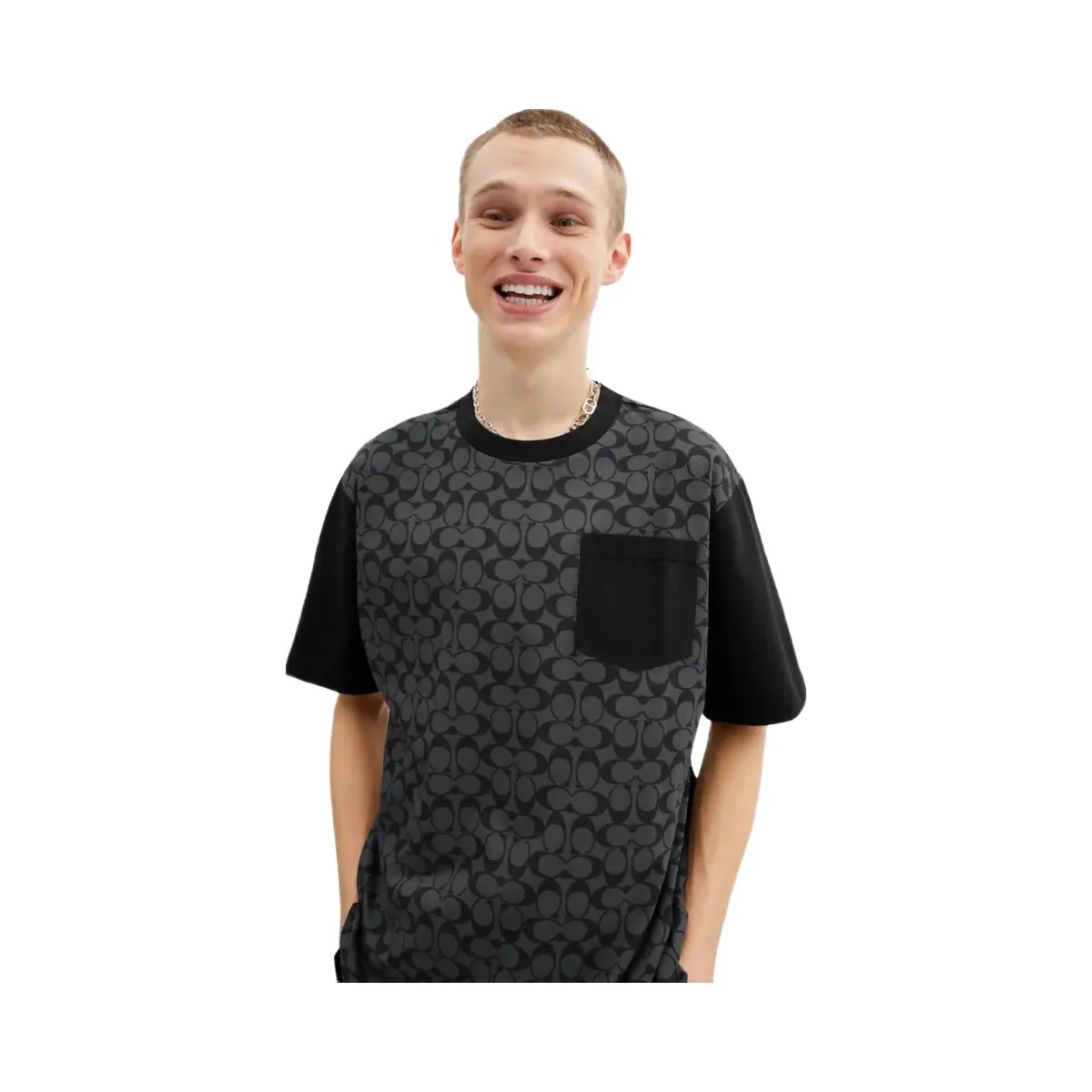 Coach Signature T Shirt In Organic Cotton Charcoal Signature - HypeFly India View 4