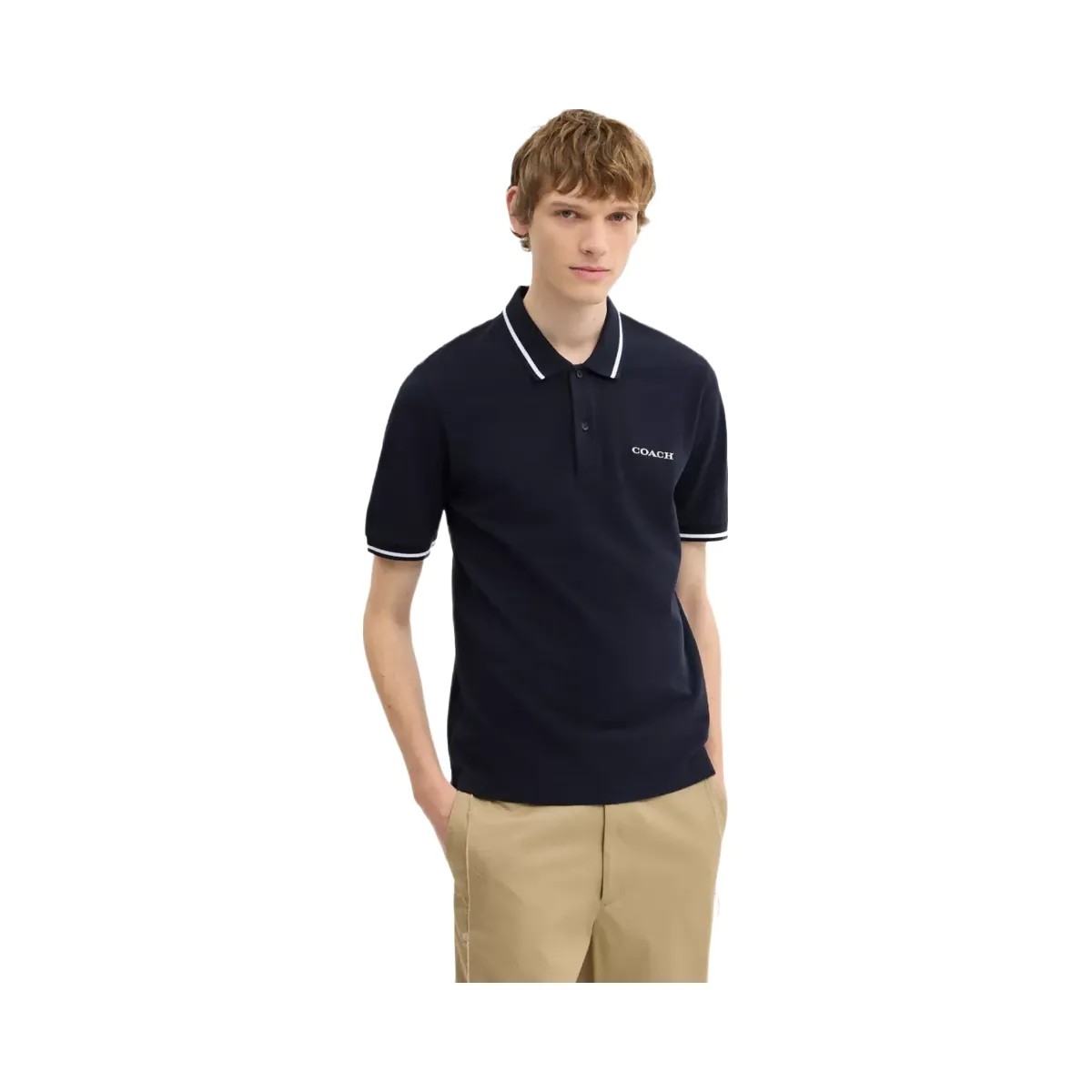 Coach Signature Trim Polo In Organic Cotton in Navy - HypeFly India View 2