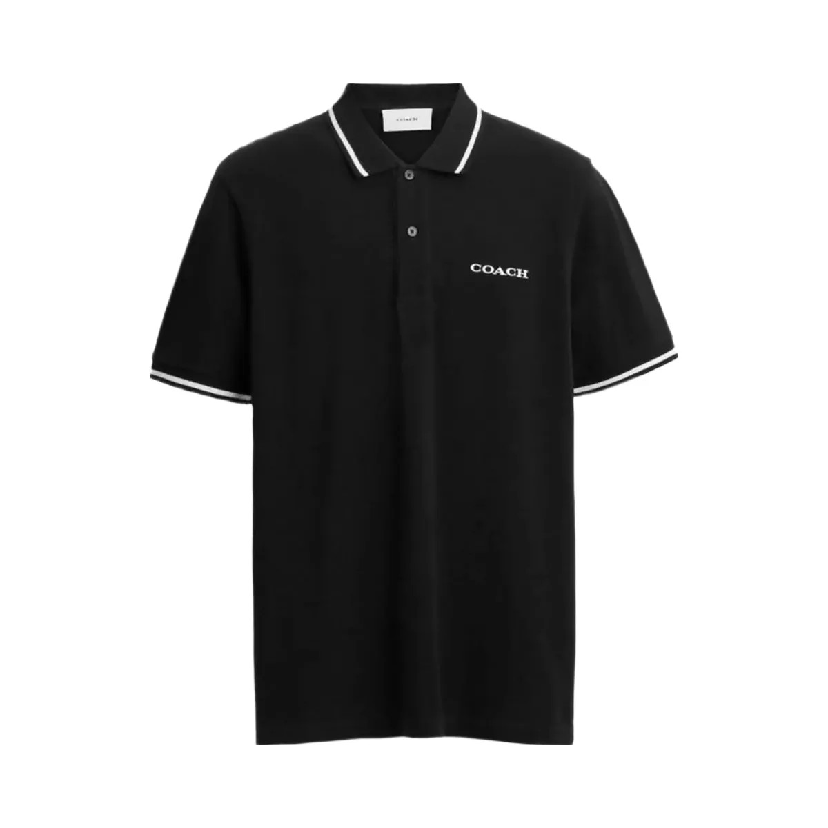 Coach Signature Trim Polo In Regenerative Cotton Black - HypeFly India View 1