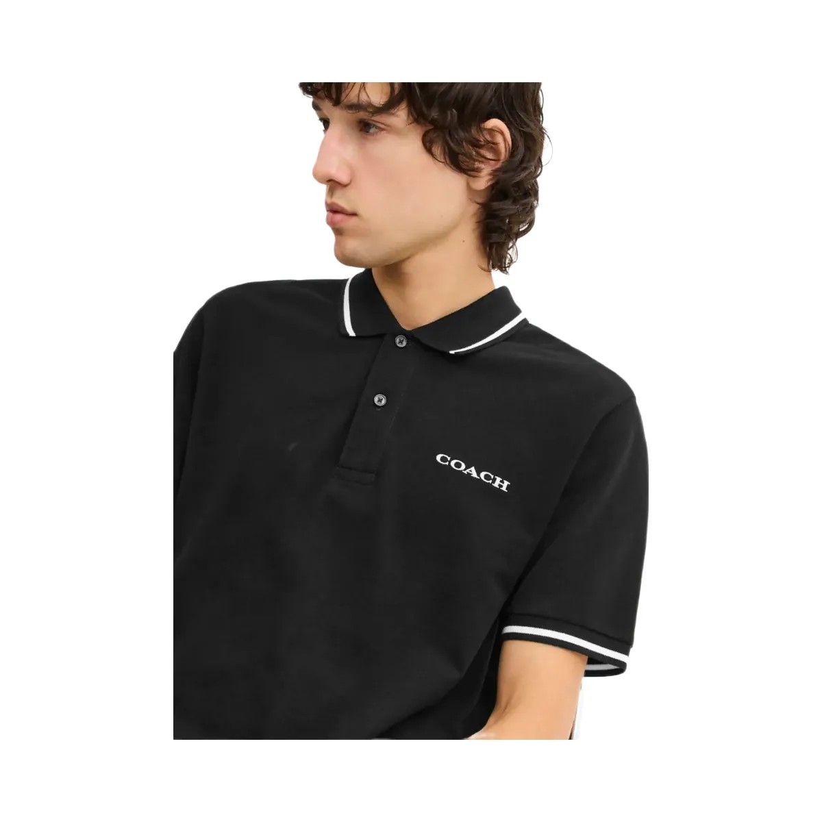 Coach Signature Trim Polo In Regenerative Cotton Black - HypeFly India View 4