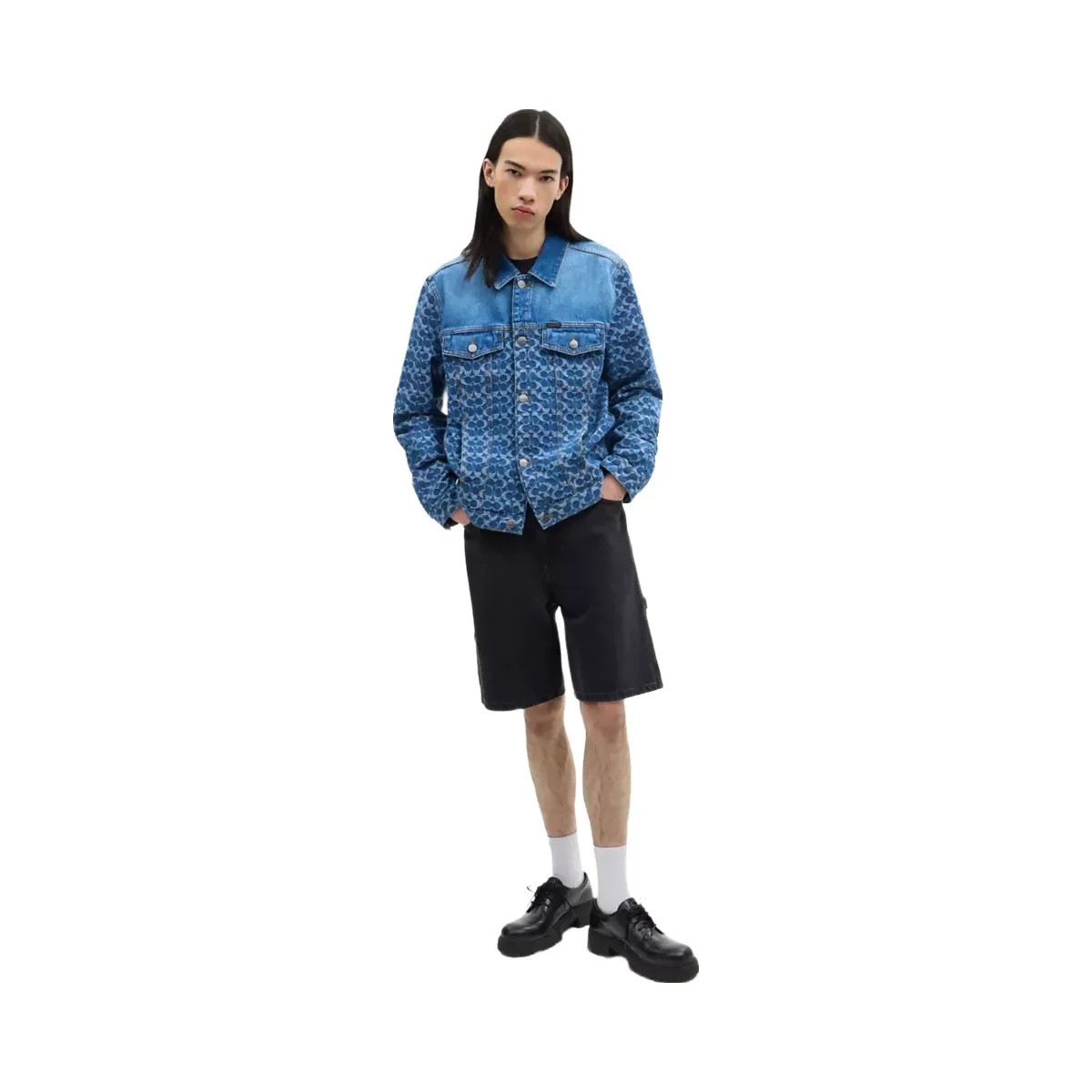 Coach Signature Trucker Jacket In Organic Cotton in Blue Signature - HypeFly India View 2