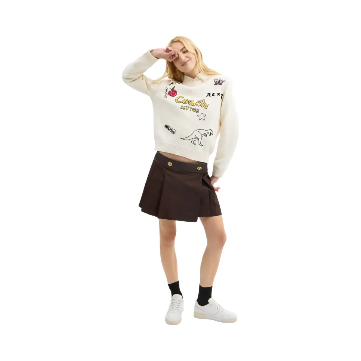 Coach Sketch Print Crewneck Sweater In Organic Cotton Cream Multi - HypeFly India View 2