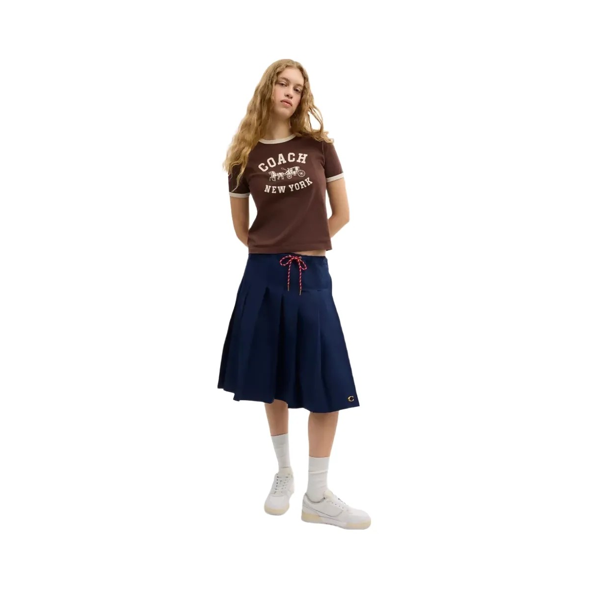 Coach Sporty Pleated Midi Skirt in Navy Blue - HypeFly India View 2