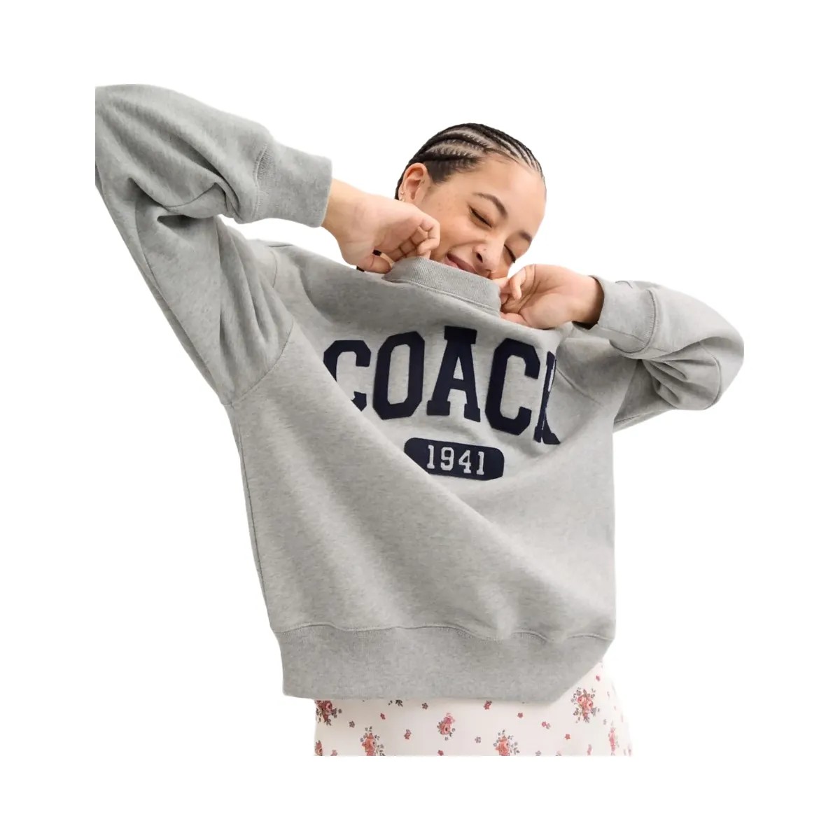 Coach Sporty Signature Boyfriend Crewneck Sweatshirt Heather Grey - HypeFly India View 4