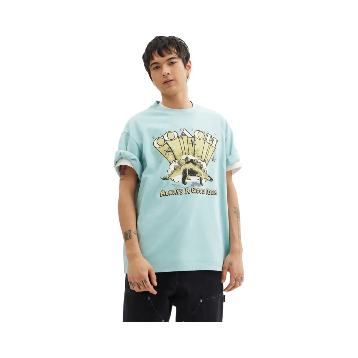 Coach Stegosaurus Relaxed T Shirt In Organic Cotton Blue Haze - HypeFly India View 2