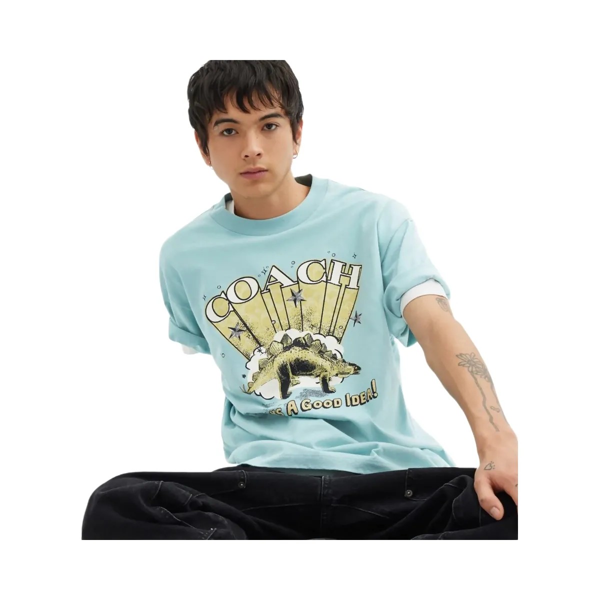 Coach Stegosaurus Relaxed T Shirt In Organic Cotton Blue Haze - HypeFly India View 4